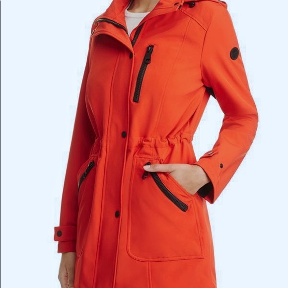 Red CALVIN KLEIN Hooded Raincoat - Picture 1 of 8
